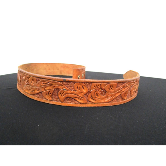 VTG Brown Leather "Sharon" Tooled Western Replacement Belt Women Sz XS/S 24"-27" - Picture 4 of 6